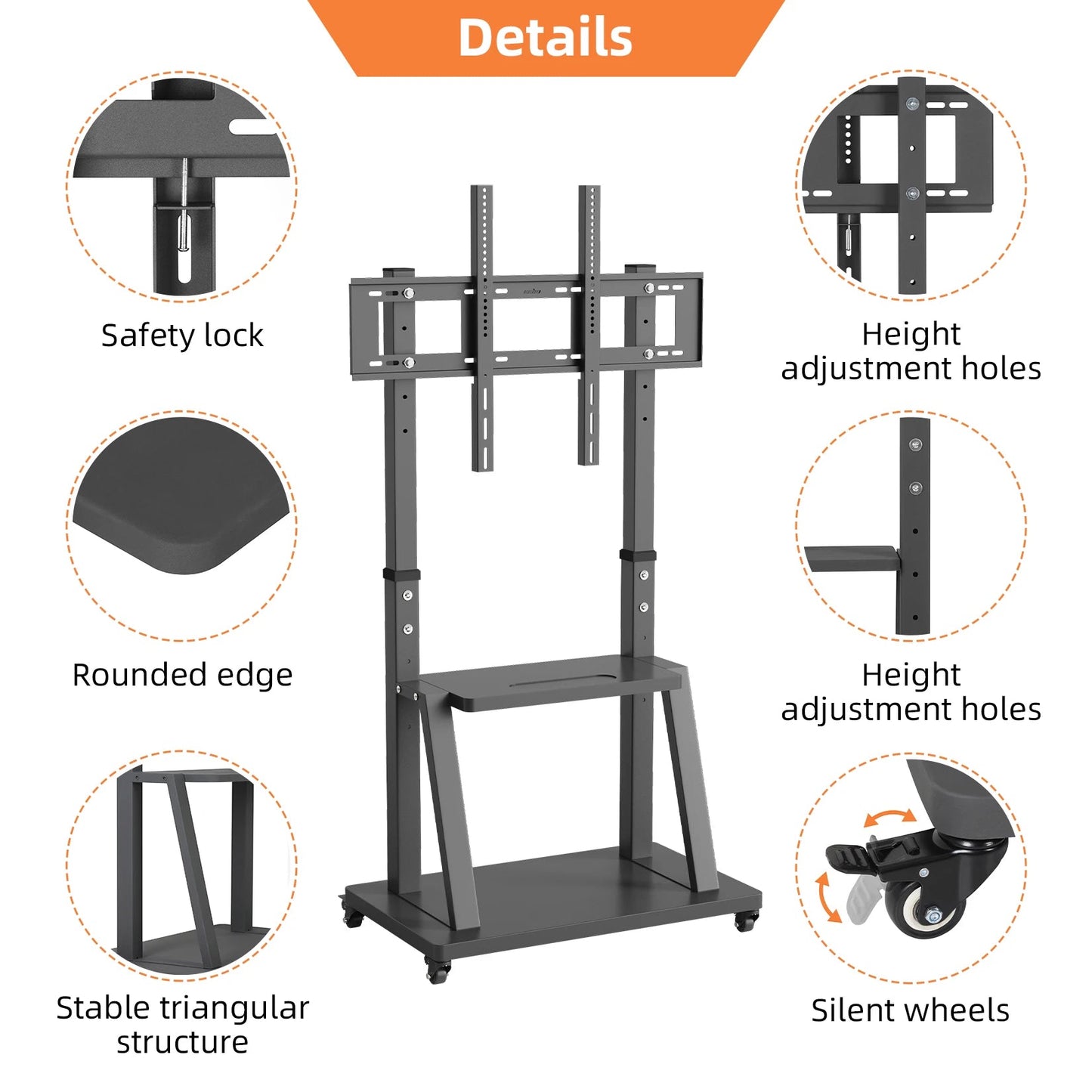 Adjustable Heavy Duty Mobile TV Cart Stand