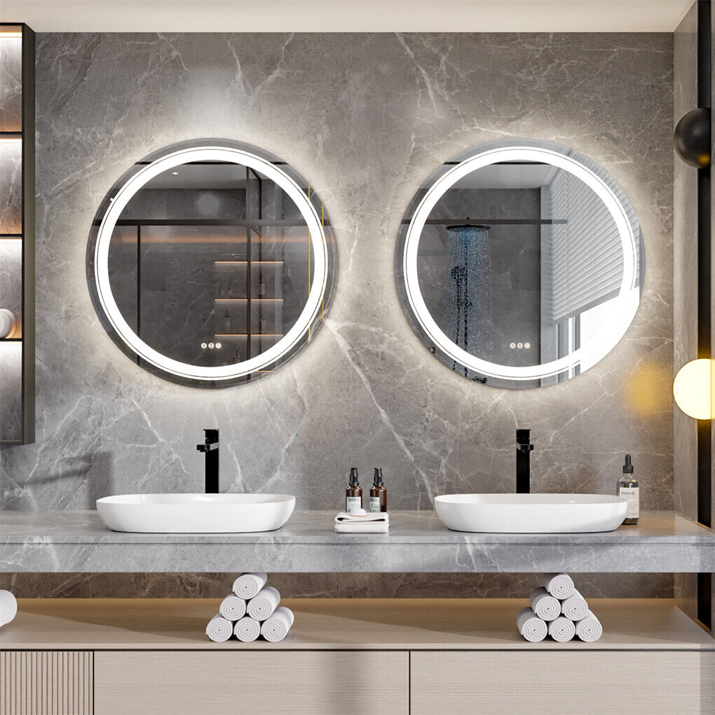 60cm LED Bathroom Mirror Anti-fog Circle Backlit HD
