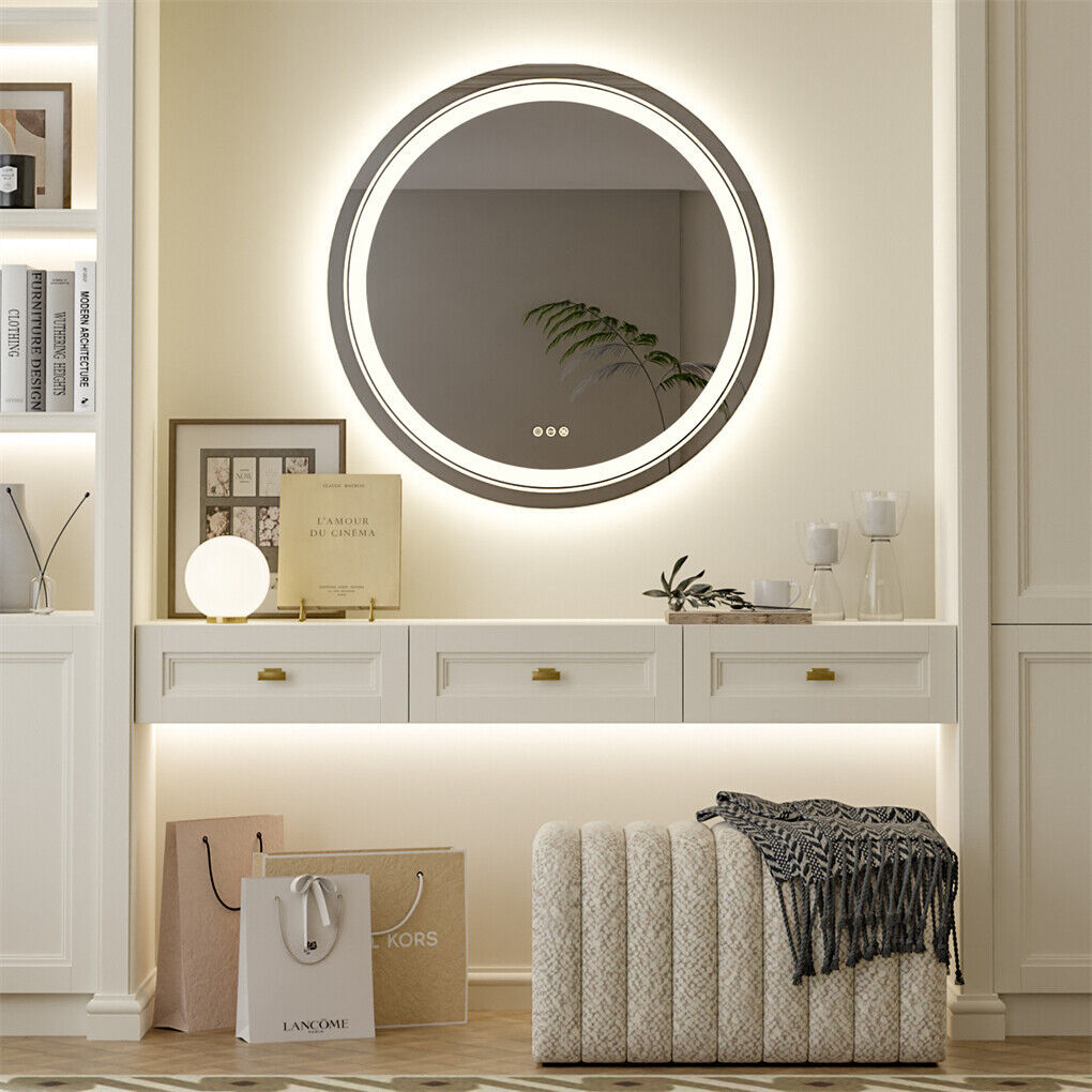 60cm LED Bathroom Mirror Anti-fog Circle Backlit HD