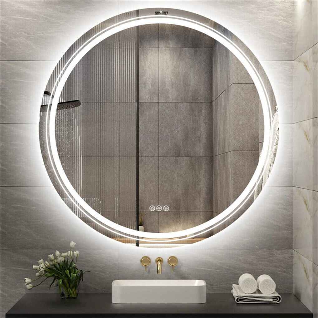 80cm LED Bathroom Mirror Anti-fog Circle Backlit HD