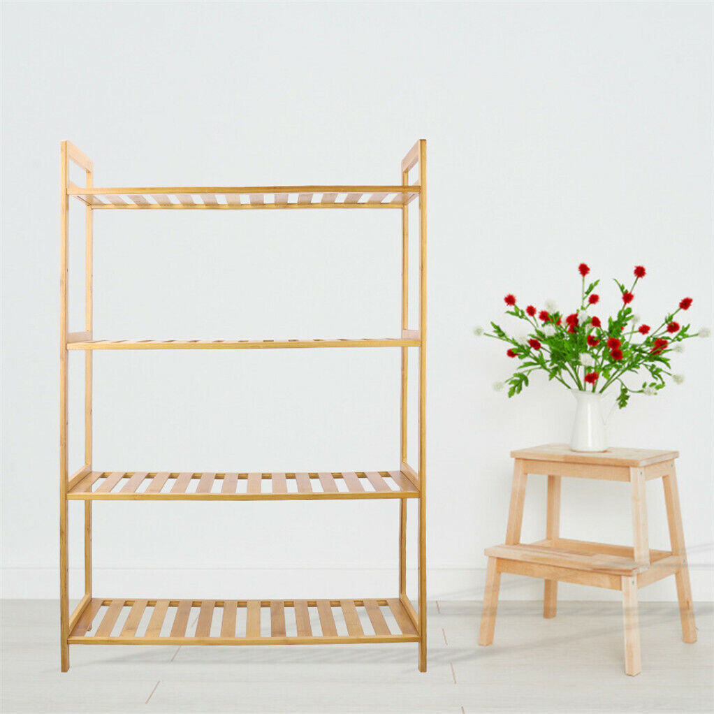 Bamboo 4 Tier Shelving Unit Kitchen Bedroom Bookshelf