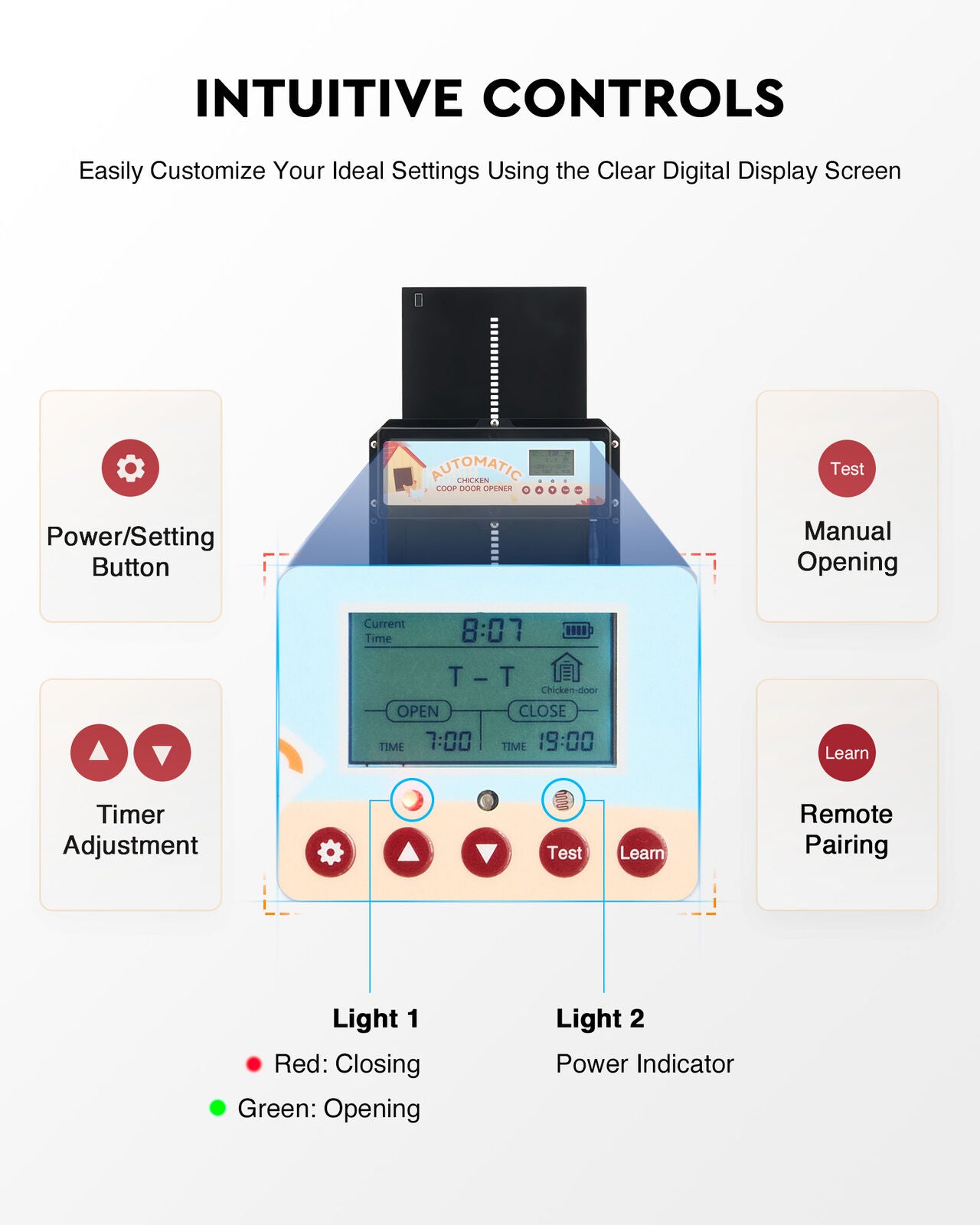 Automatic Chicken Coop Door Solar/Battery/AC 6W Aluminum Copper