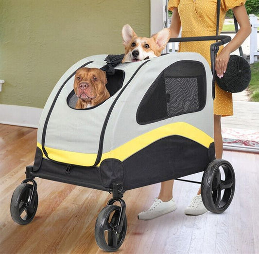 Dog Stroller w/ Divider, Foldable Pet Cart