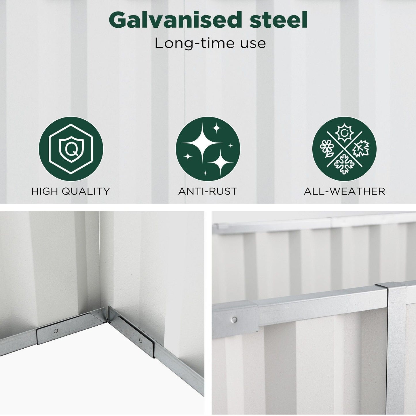 Galvanised Steel Raised Garden Rectangle Bed 160x80x42cm No-Screw Oval