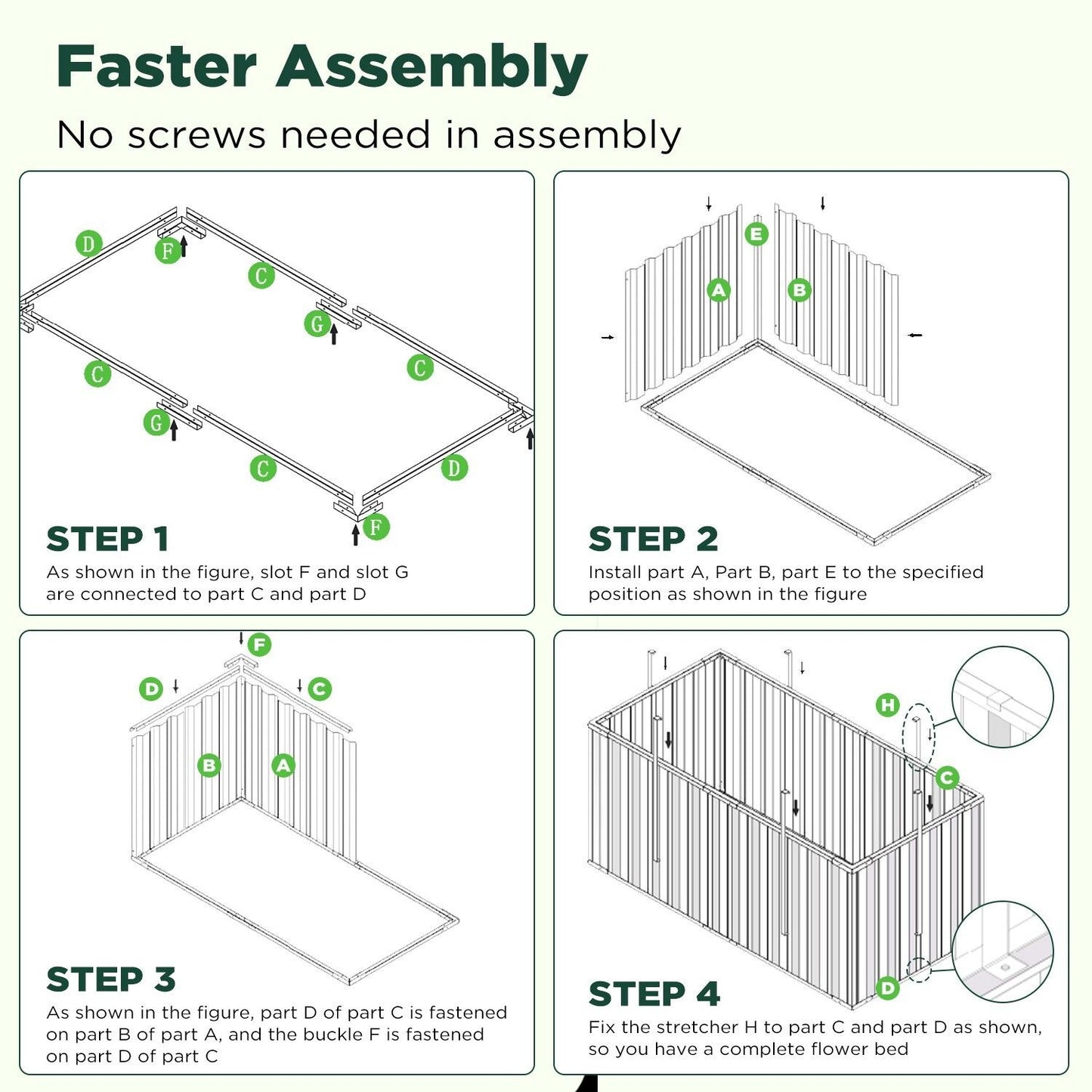 Galvanised Steel Raised Garden Rectangle Bed 160x80x42cm No-Screw Oval