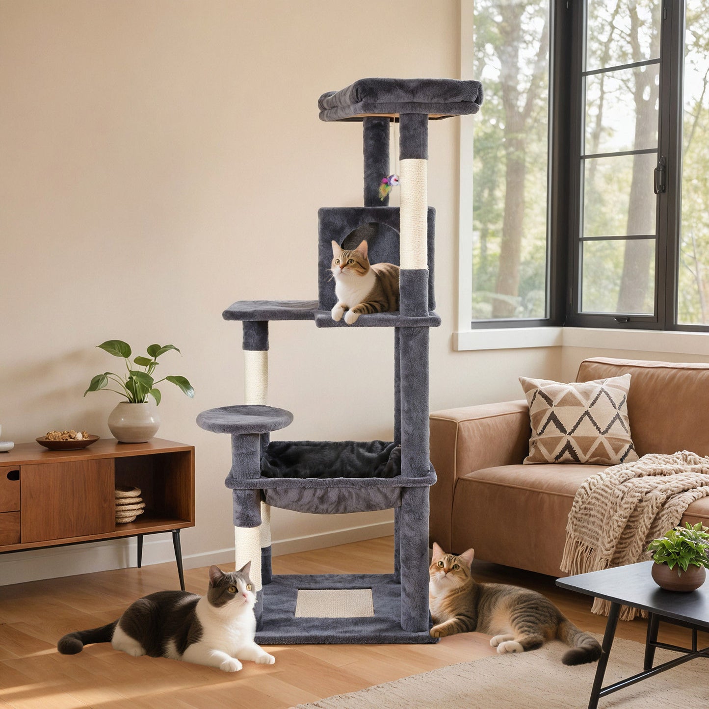 Cat Tower Tree Condo Scratching Post Dark Grey 142cm