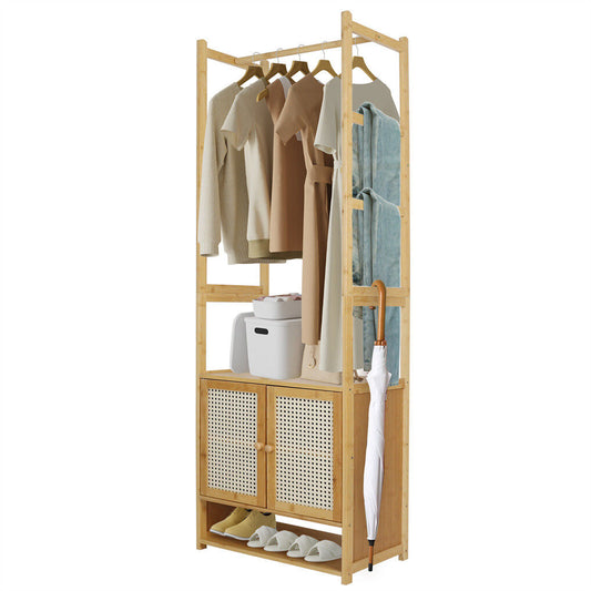 Bamboo Clothes Rack Coat Stand 168cm High Polish 53cm Length