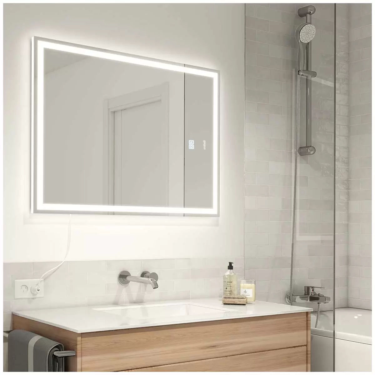 Aurea integrated led plug in wall mirror