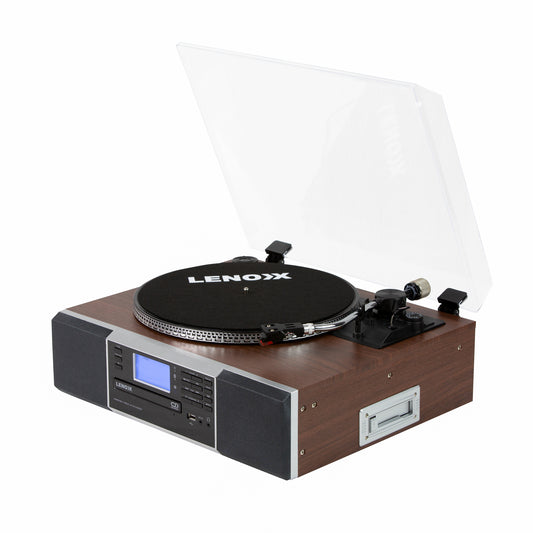 Vinyl Turntable Speaker with Bluetooth: Radio, CDs, Records, AUX & More