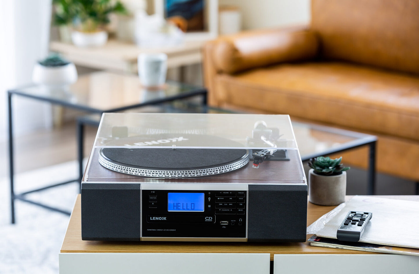 Vinyl Turntable Speaker with Bluetooth: Radio, CDs, Records, AUX & More