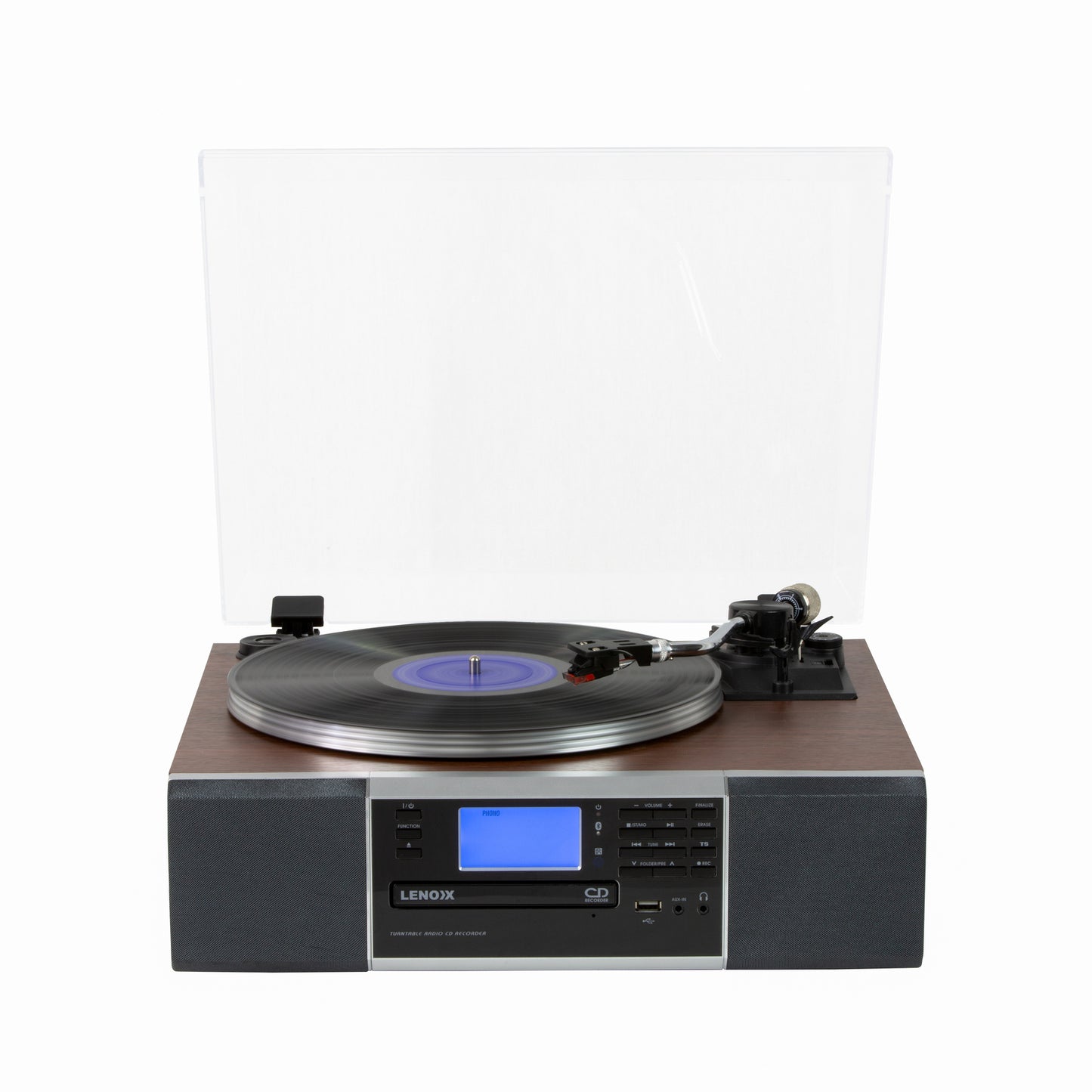 Vinyl Turntable Speaker with Bluetooth: Radio, CDs, Records, AUX & More