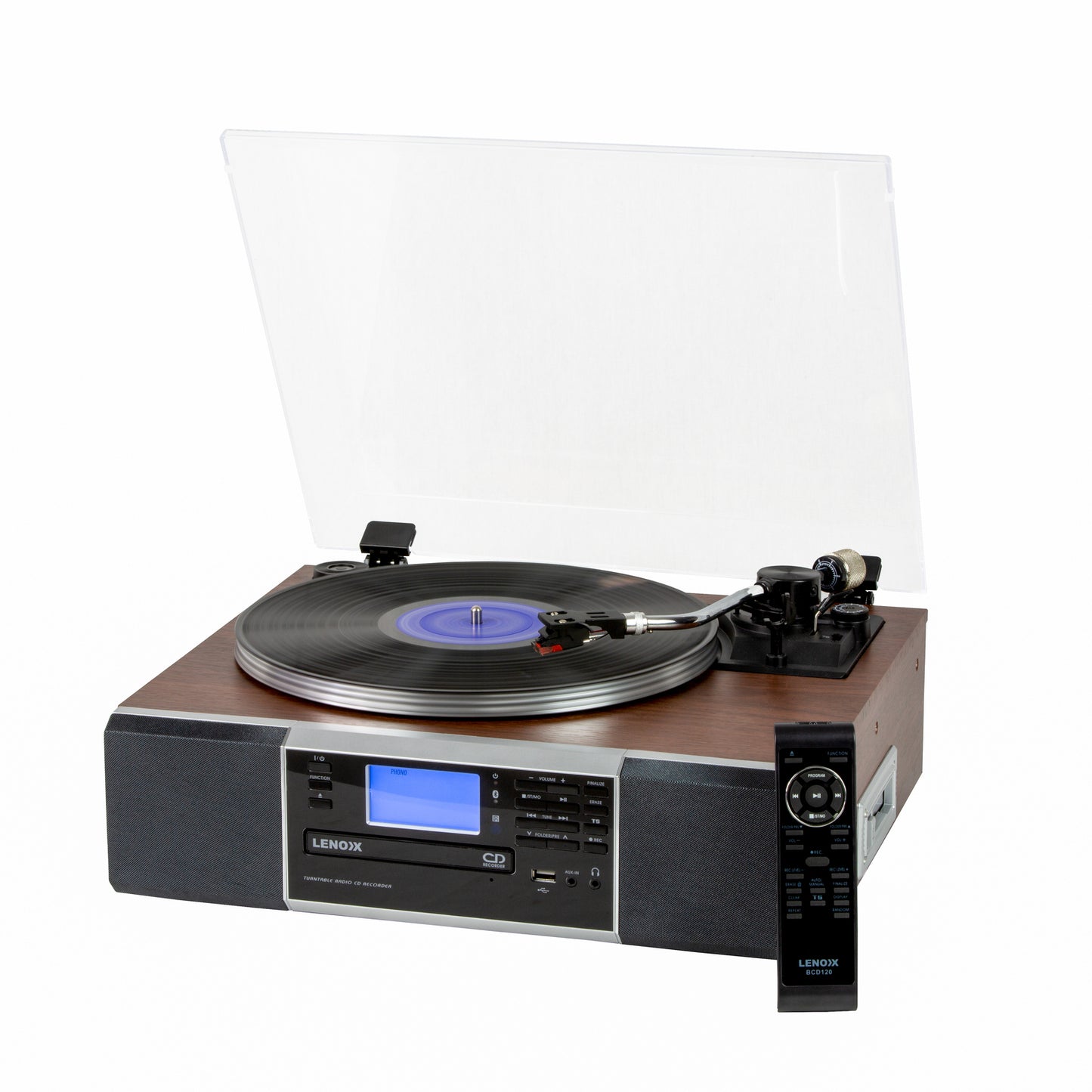 Vinyl Turntable Speaker with Bluetooth: Radio, CDs, Records, AUX & More