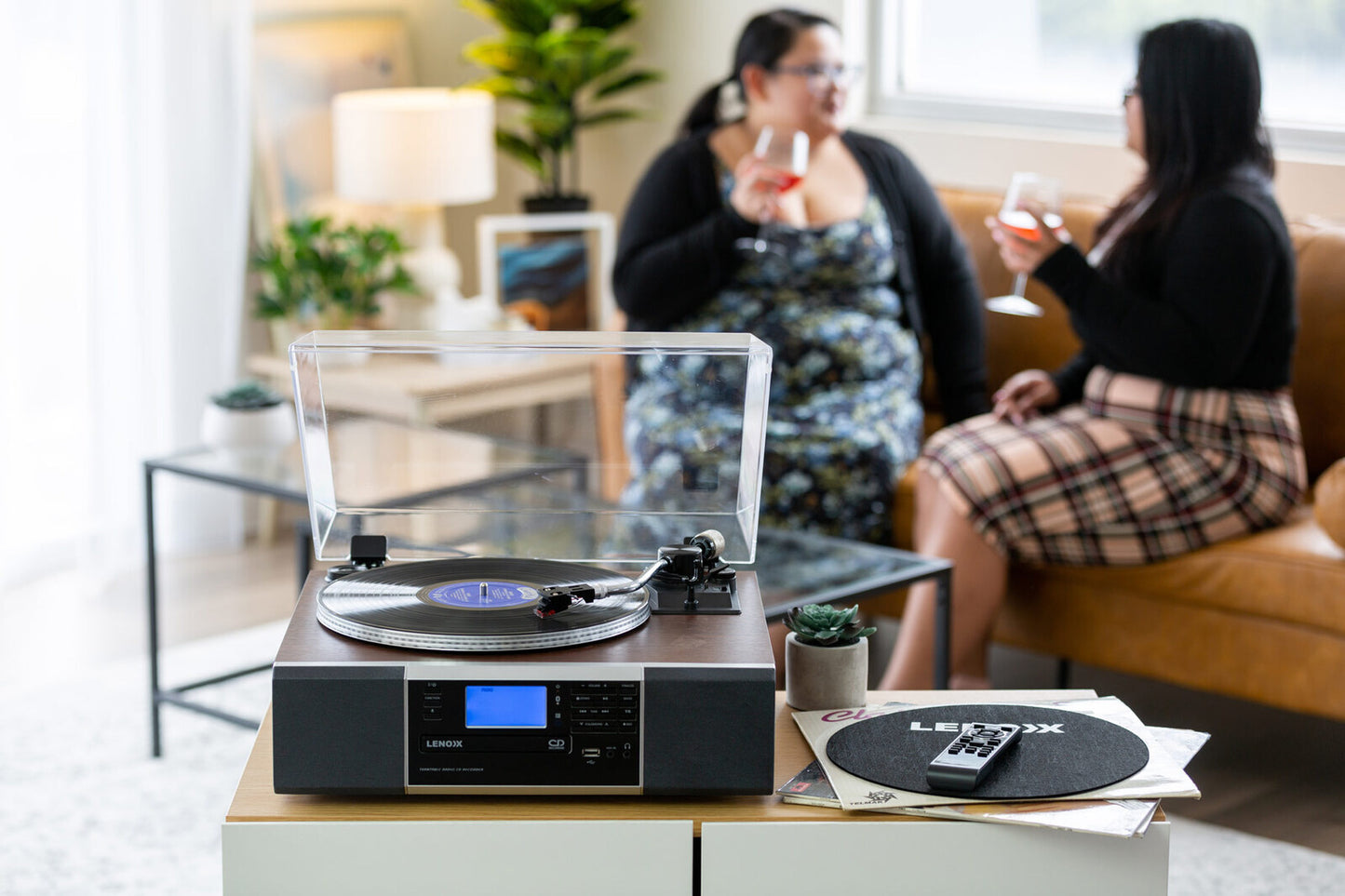 Vinyl Turntable Speaker with Bluetooth: Radio, CDs, Records, AUX & More