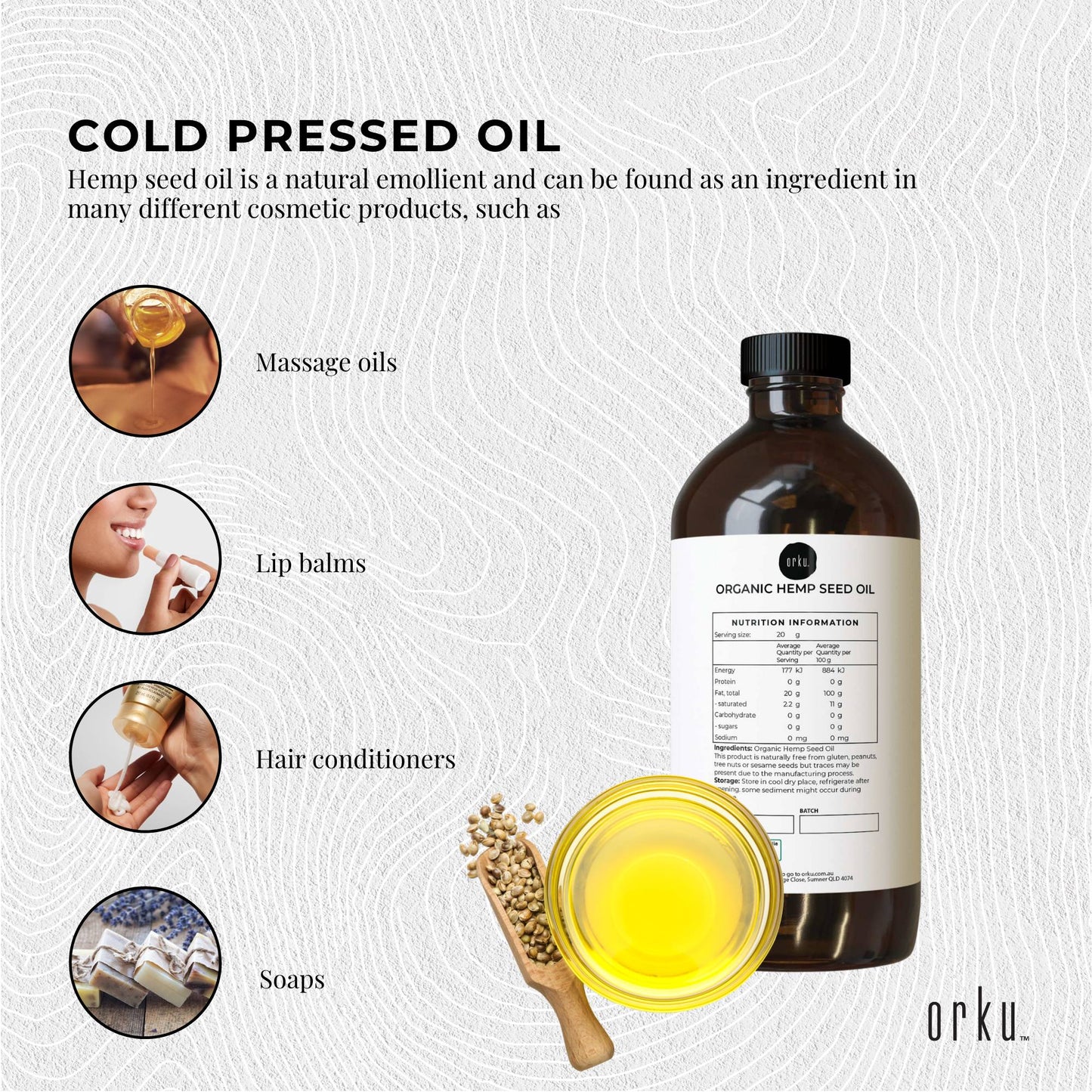 Orku 1L Organic Hemp Seed Oil - Cold Pressed Food Grade Oils