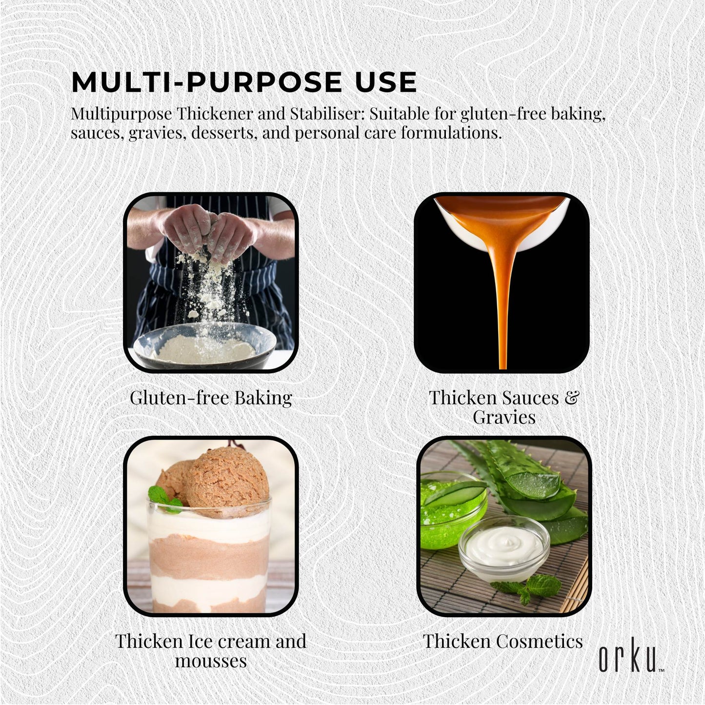 Orku 1Kg Xanthan Gum Thickener Pure Fine Powder 200 Mesh FCC E415 Food Additive