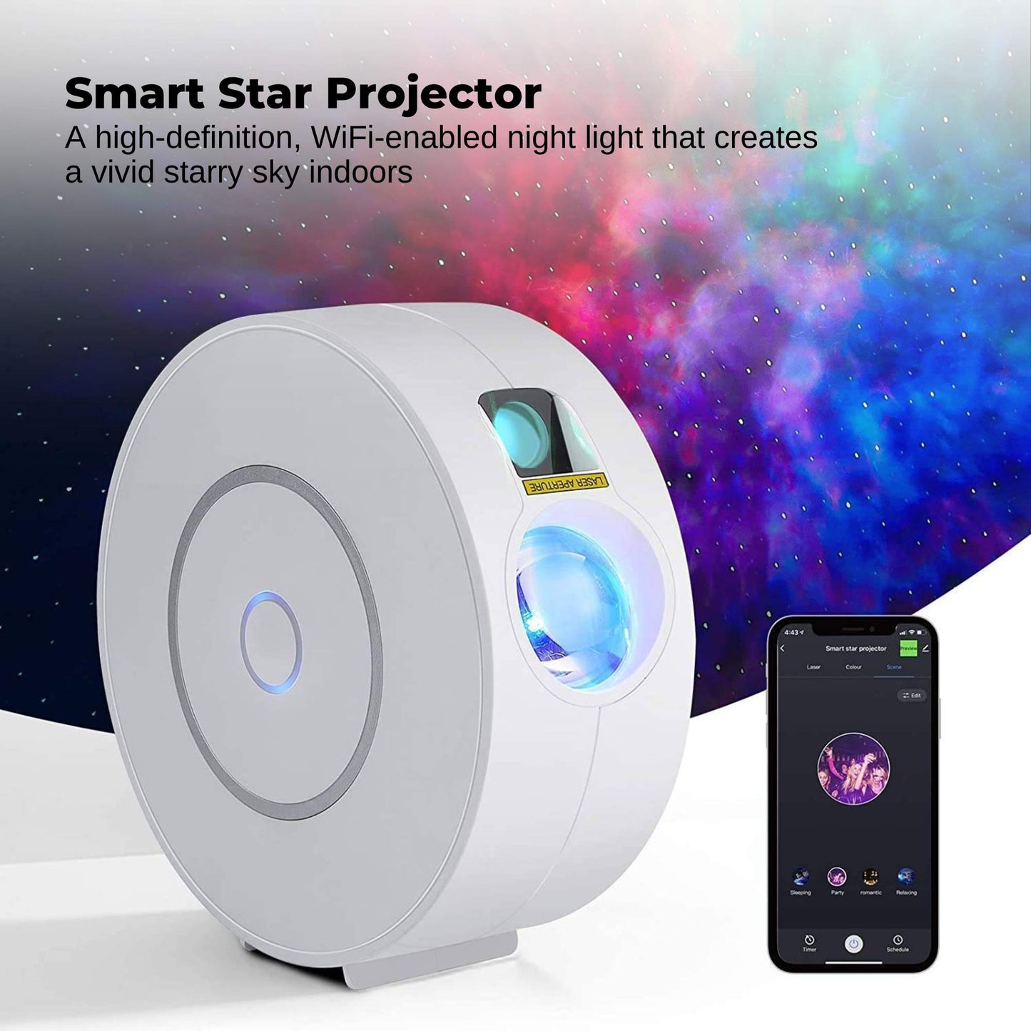 Social Hike Smart Galaxy Star Projector – WiFi LED Light App Voice Control White