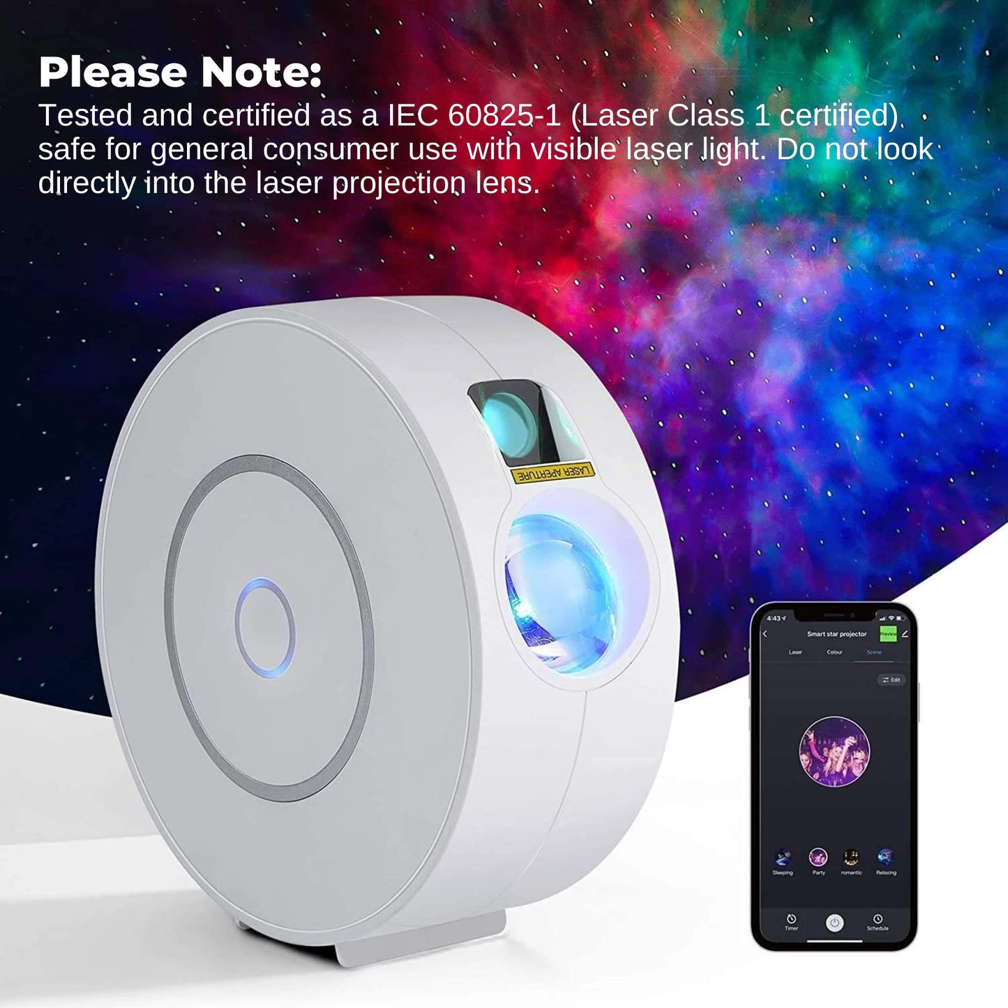 Social Hike Smart Galaxy Star Projector – WiFi LED Light App Voice Control White