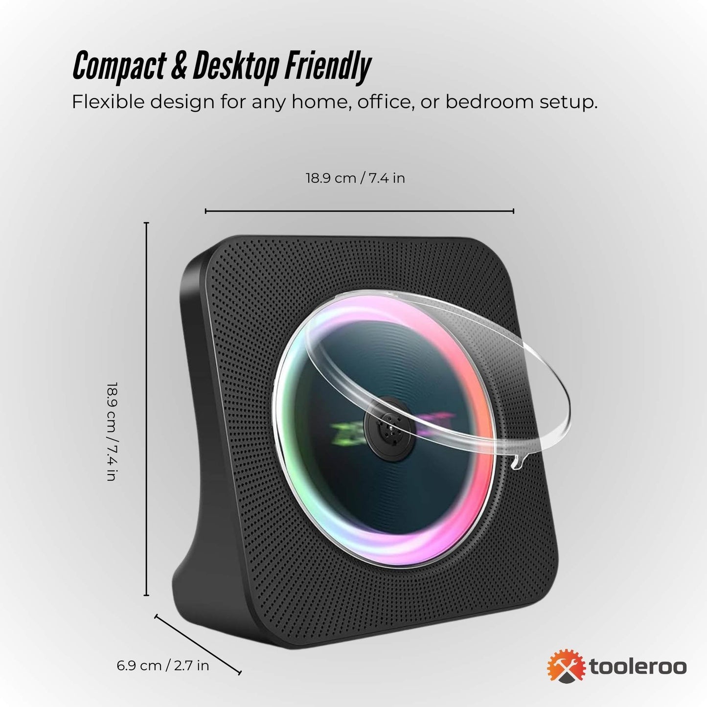 Tooleroo USB Rechargeable Desktop CD Player Speaker – Bluetooth Portable Black