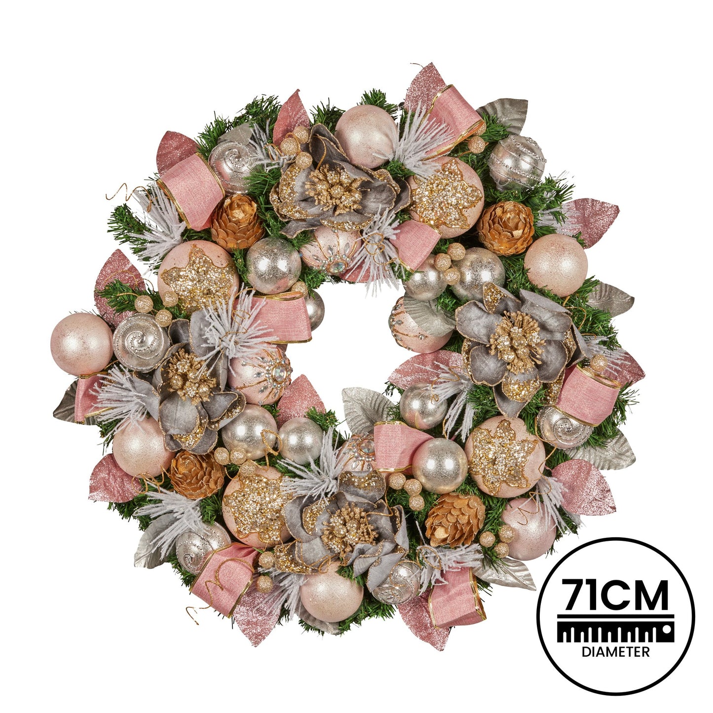 Christabelle 71cm Christmas Wreath Lush Green Holiday Door Wreath w/Jewelled Baubles, Foliage, Flowers, Ribbon & Berries
