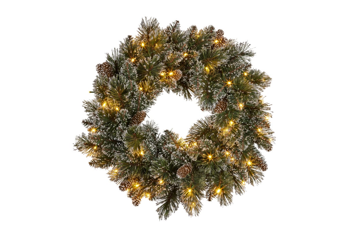 Christabelle 61cm Christmas Wreath Cashmere Pine With LED Lights Decoration