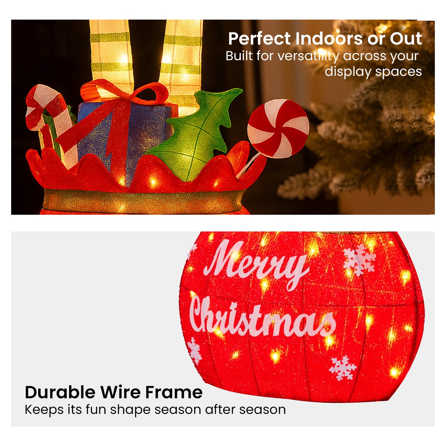 Christabelle Elf in Gift Sack Christmas Display Warm White LED Lights 86cm for Decoration w/Wire Frame Construction