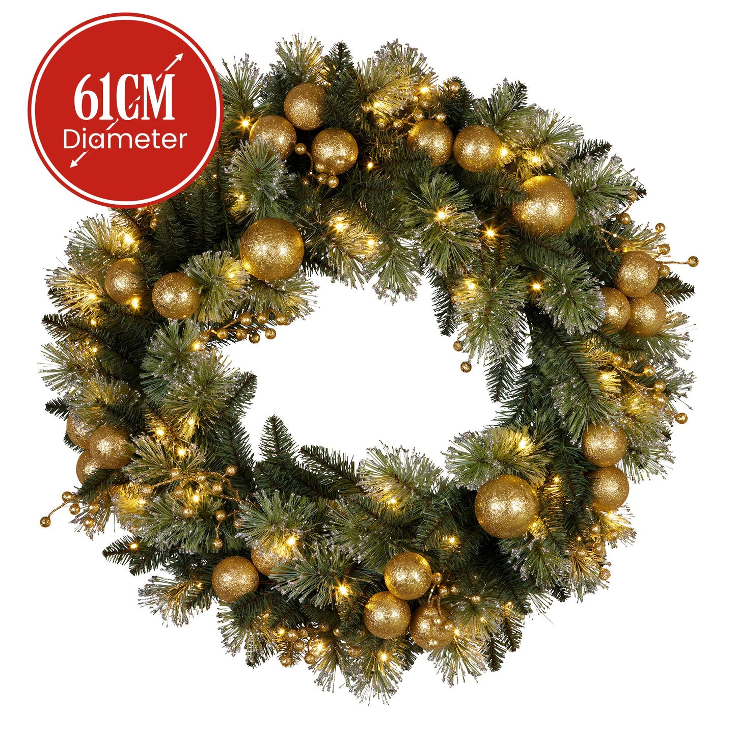 Christabelle 61cm Christmas Wreath Battery-operated Warm White Light Gold Bauble