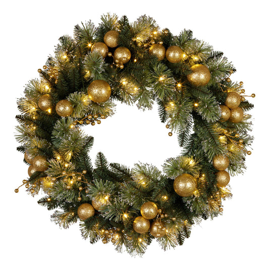 Christabelle 61cm Battery-operated Christmas Wreath Glittery Gold Pine