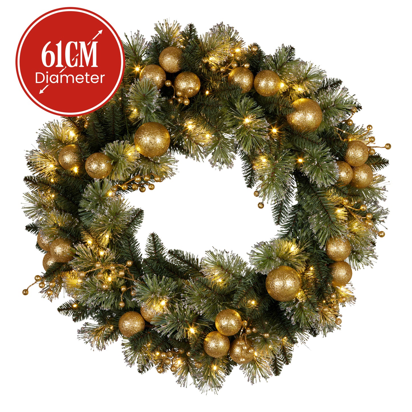 Christabelle 61cm Battery-operated Christmas Wreath Glittery Gold Pine