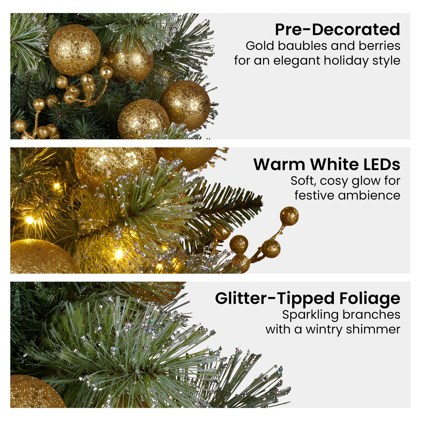 Christabelle 61cm Battery-operated Christmas Wreath Glittery Gold Pine