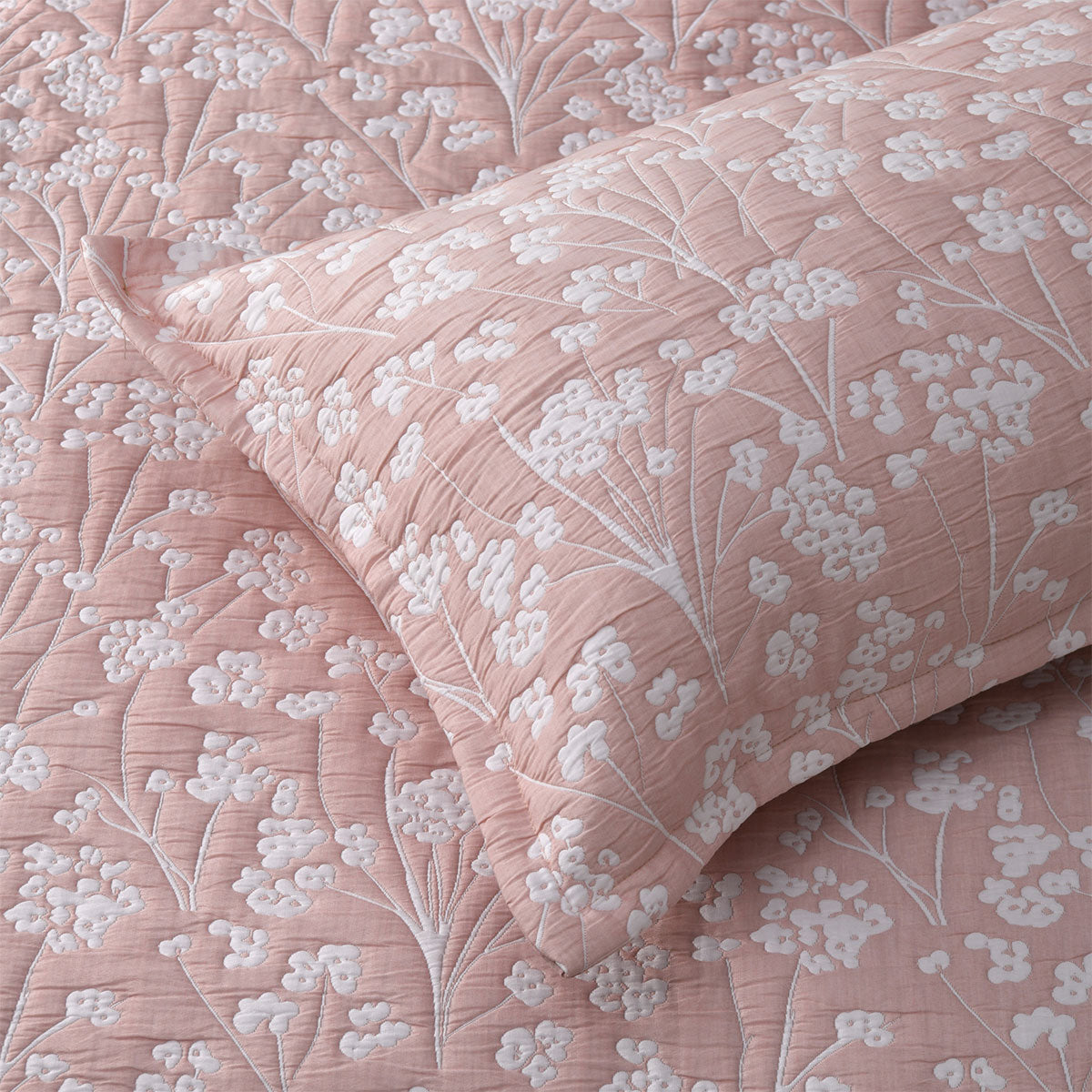 Bianca Myra Blush Floral Jacquard Bedspread Set Single