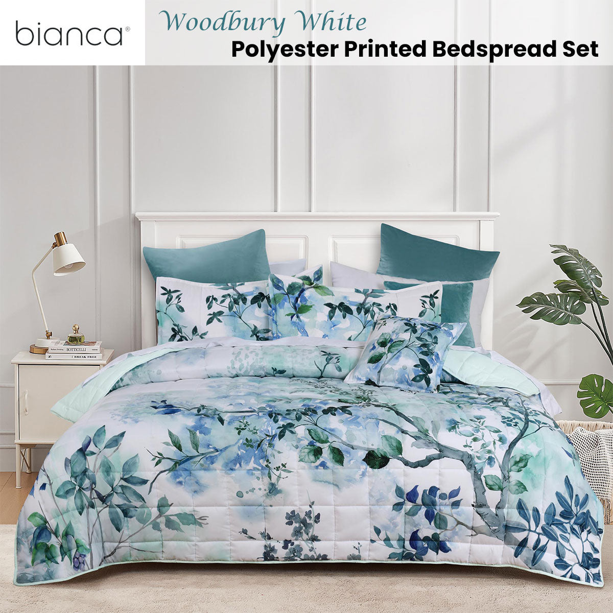 Bianca Woodbury White Botanical Printed Bedspread Set Double