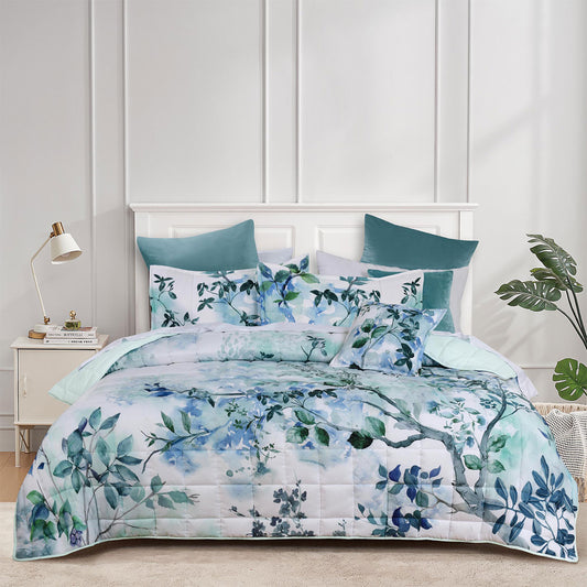 Bianca Woodbury White Botanical Printed Bedspread Set Queen