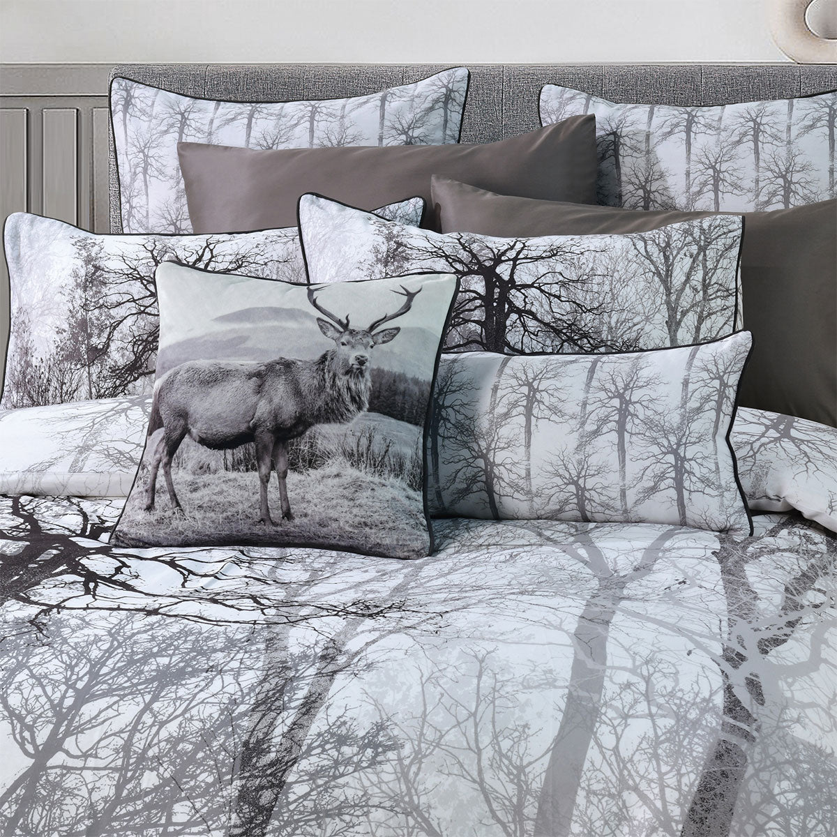 Bianca Myrtleford Grey Cotton Sateen Quilt Cover Set Queen