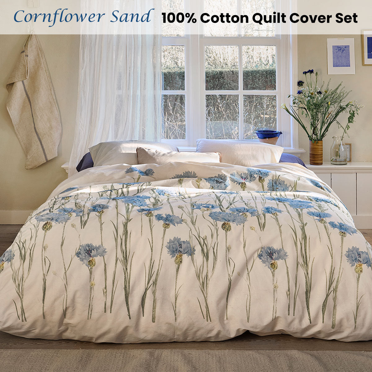 Bedding House Cornflower Sand 100% Cotton Percale Quilt Cover Set King