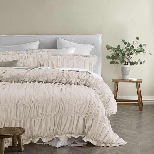 Vintage Design Homewares Haven Natural Washed Cotton Ruched Quilt Cover Set King