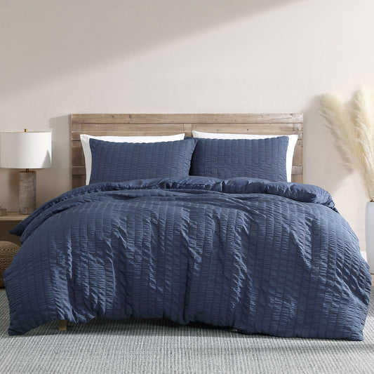 Ardor Byron Navy Seersucker Quilt Cover Set King