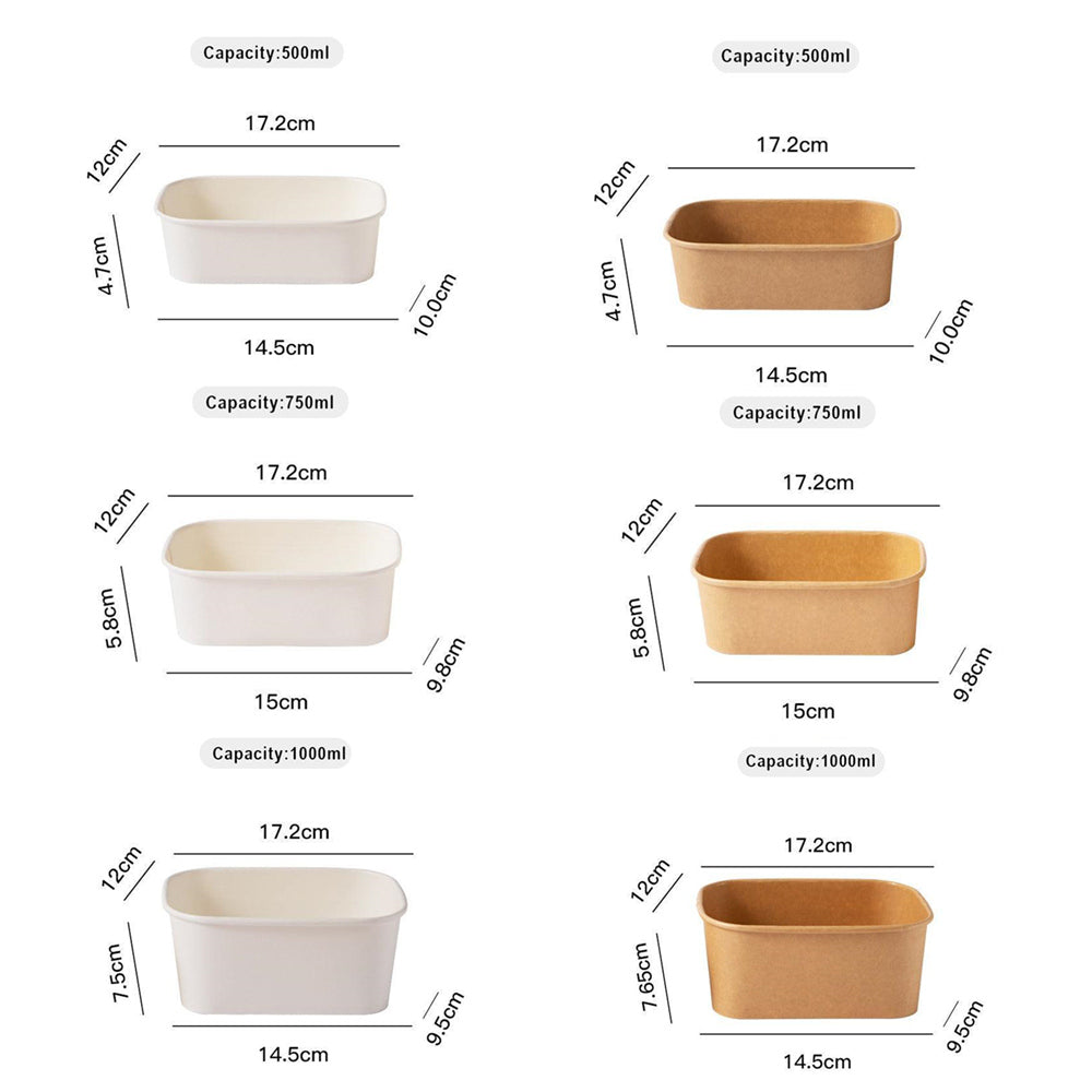 Kraft Paper Bowl for Takeaway Leak-Proof Disposable Food Container - White-1000ml-300pcs