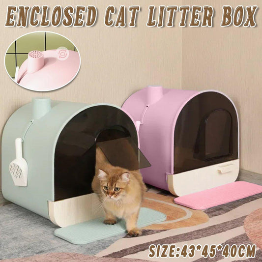Fully Enclosed Cat Litter Pan Large Litter Box with Drawer Cat Toilet Tray - Green