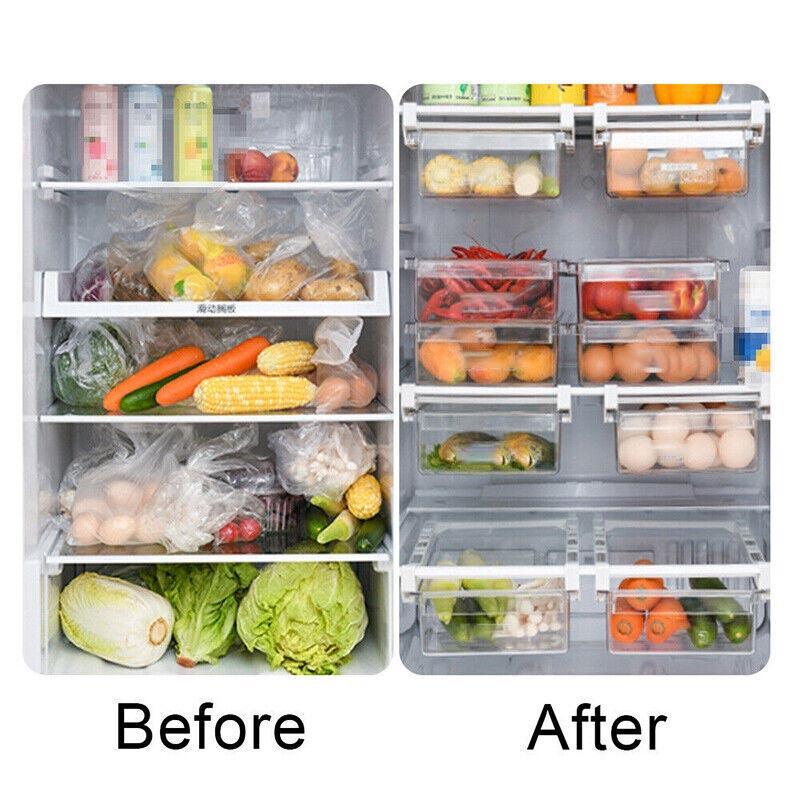2PCS Adjustable Fridge Drawer Storage Box Under Shelf Refrigerator Organizer