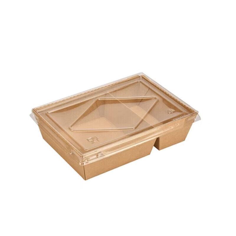 200 x Brown Bento Salad Pasta Rice Kraft Paper Lunch Box Takeaway Food Container - 900ml+PET lid