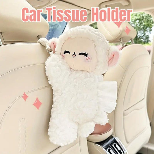 Car Tissue Box Multifunctional Hanging Drawer Box Cartoon Plush Sheep Design