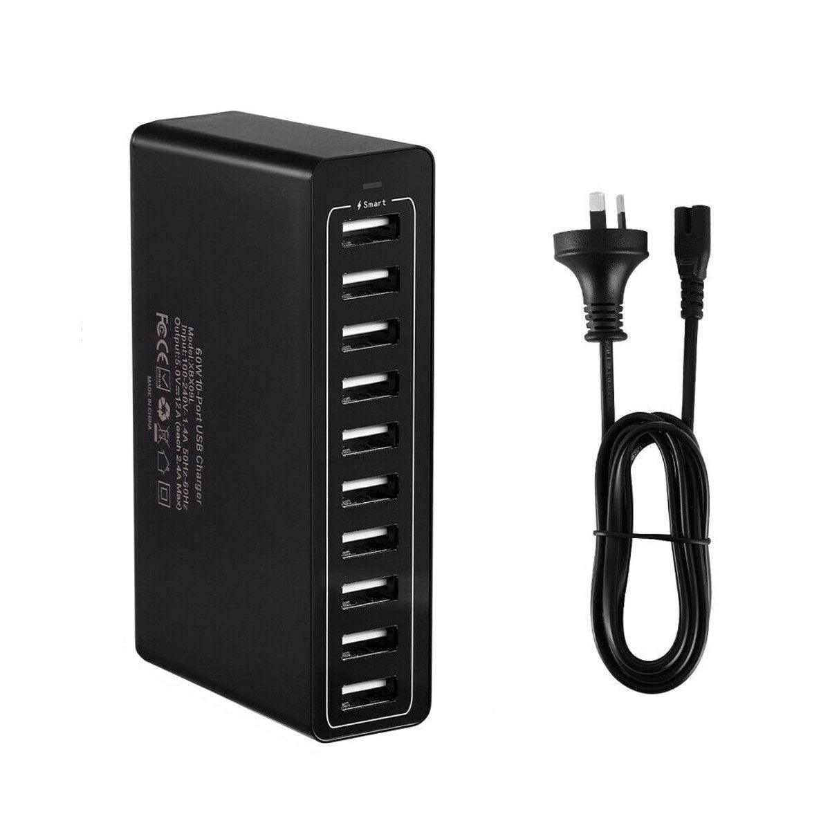 60W 10 Port USB Charger Multi Port AC Adapter Travel Wall Hub Charging Station