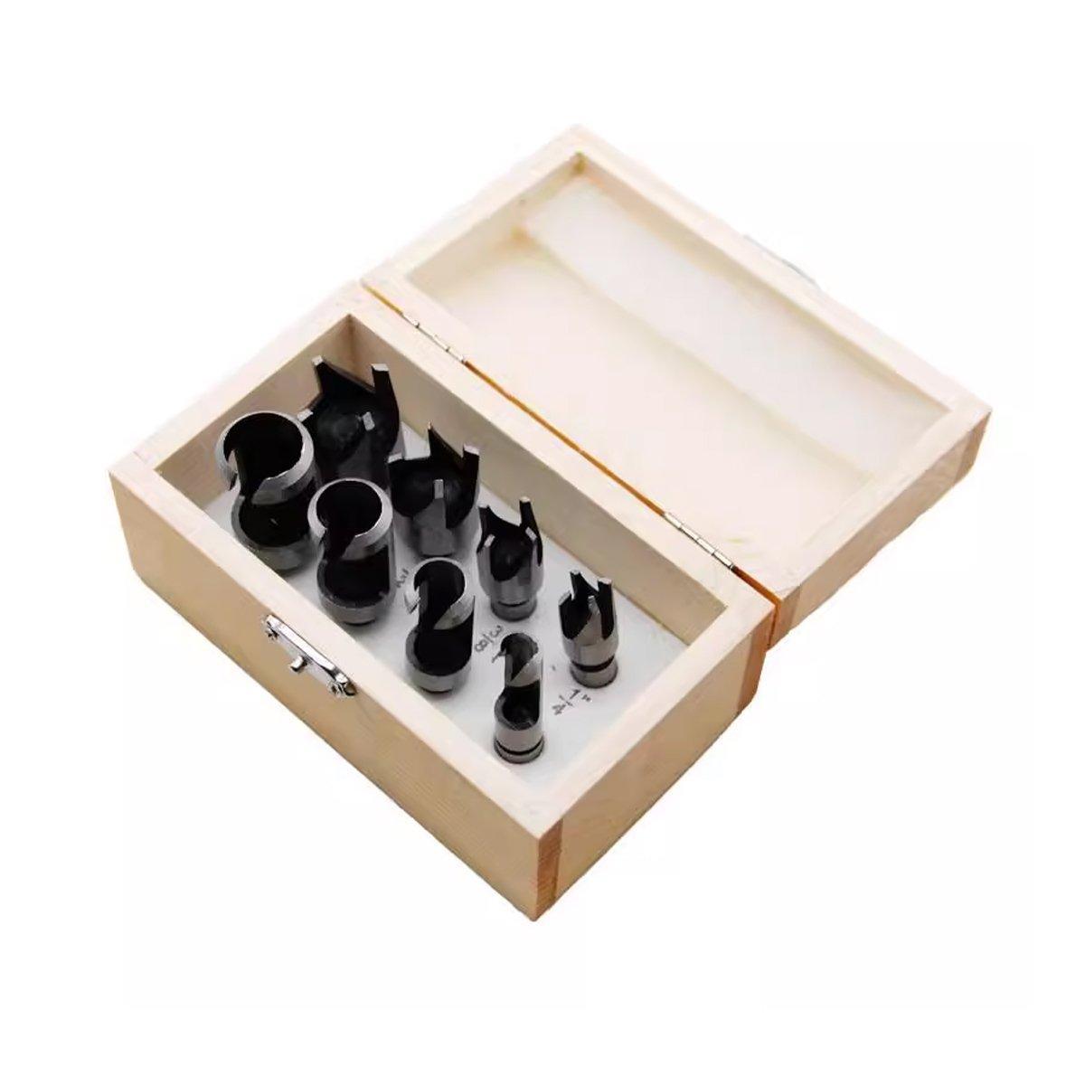 8 PCS Wood Plug Hole Cutter Dowel Maker Cutting Tools Shank Drill Bits With Box