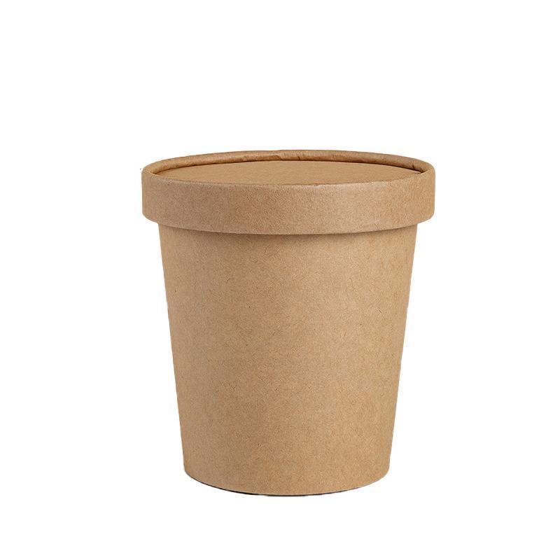 250x Biodegradable Kraft Paper Soup Bucket with Lid Takeaway Tubs Cups - 450ML (16OZ)