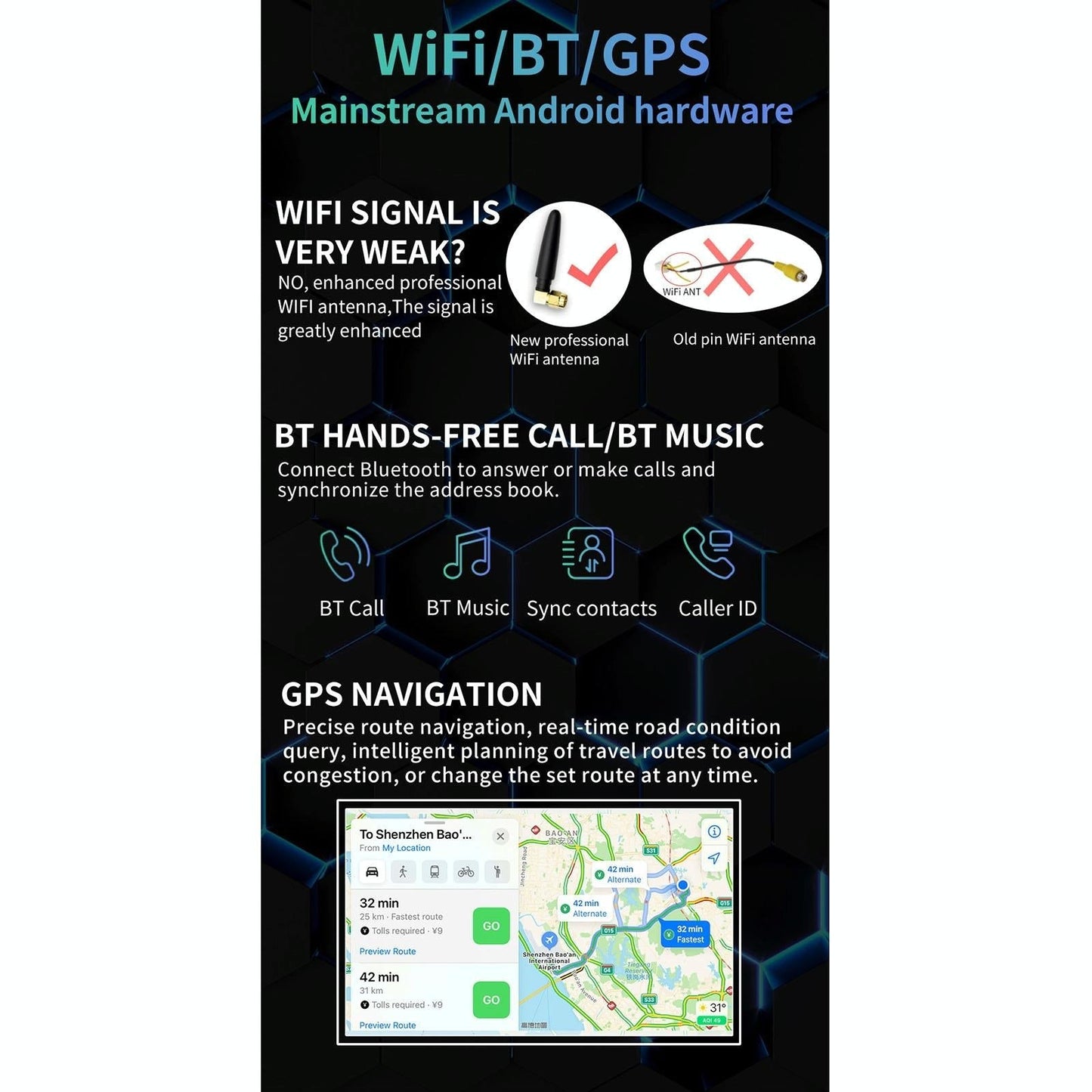 7 Inch Car Android Player Gps Navigation Bluetooth Fm Radio Carplay Mirror Link Wifi Steering Wheel Control