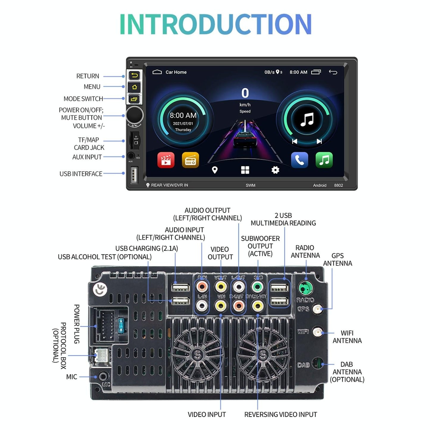 7 Inch Car Android Player Gps Navigation Bluetooth Fm Radio Carplay Mirror Link Wifi Steering Wheel Control