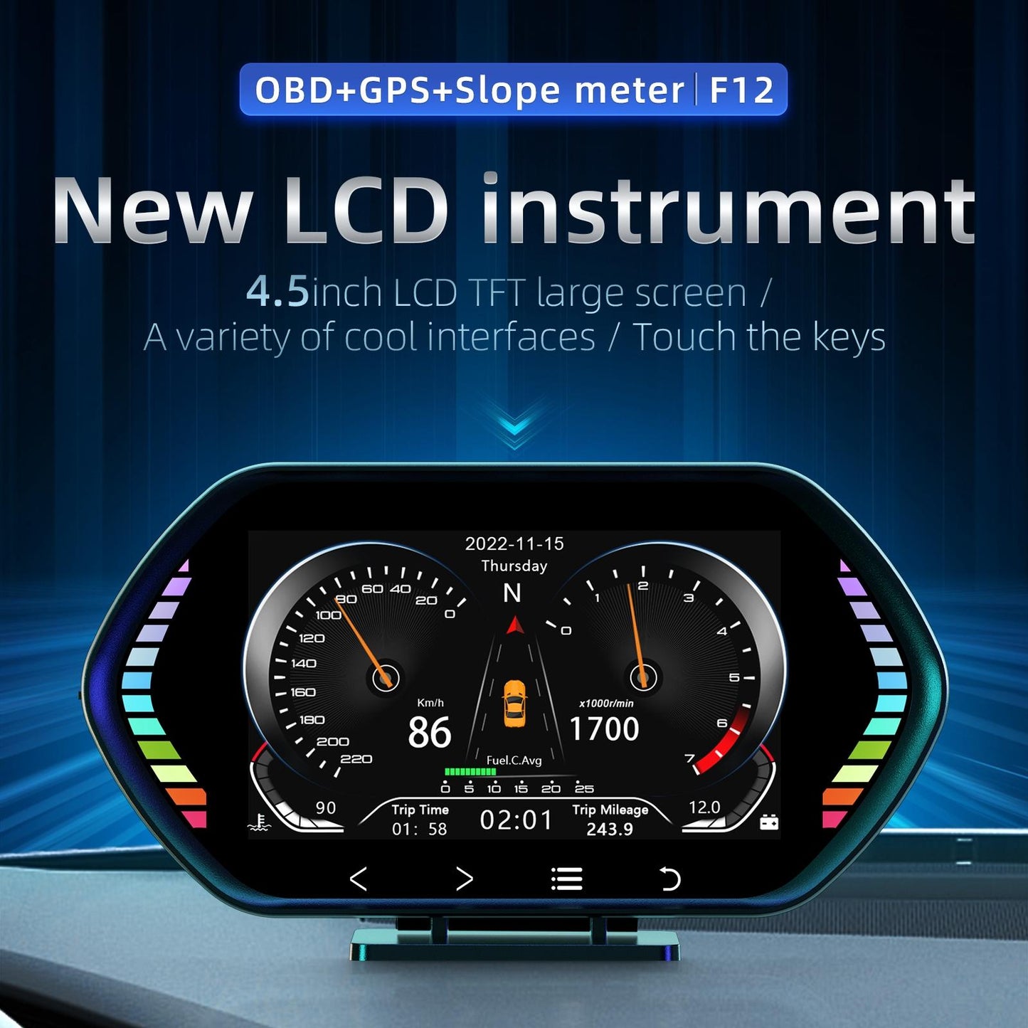 4.5 Inch Hd Obd Lcd Car Gps Slope Meter Hud Display