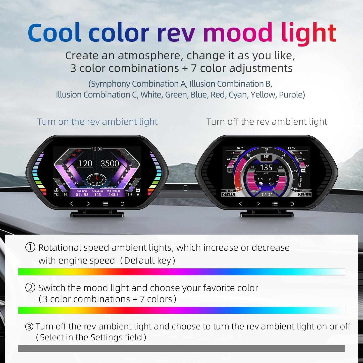 4.5 Inch Hd Obd Lcd Car Gps Slope Meter Hud Display