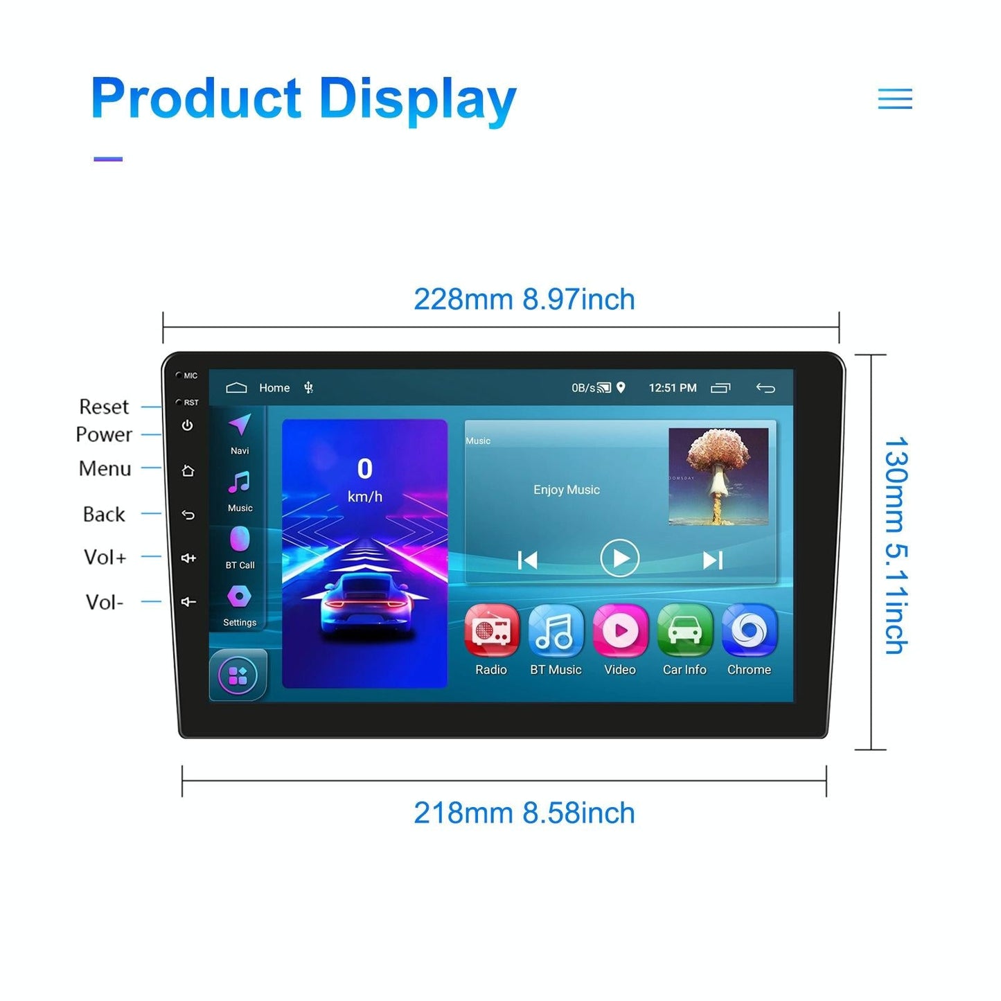 9 Inch Car Android Navigation Screen With Carplay - 2 + 64G