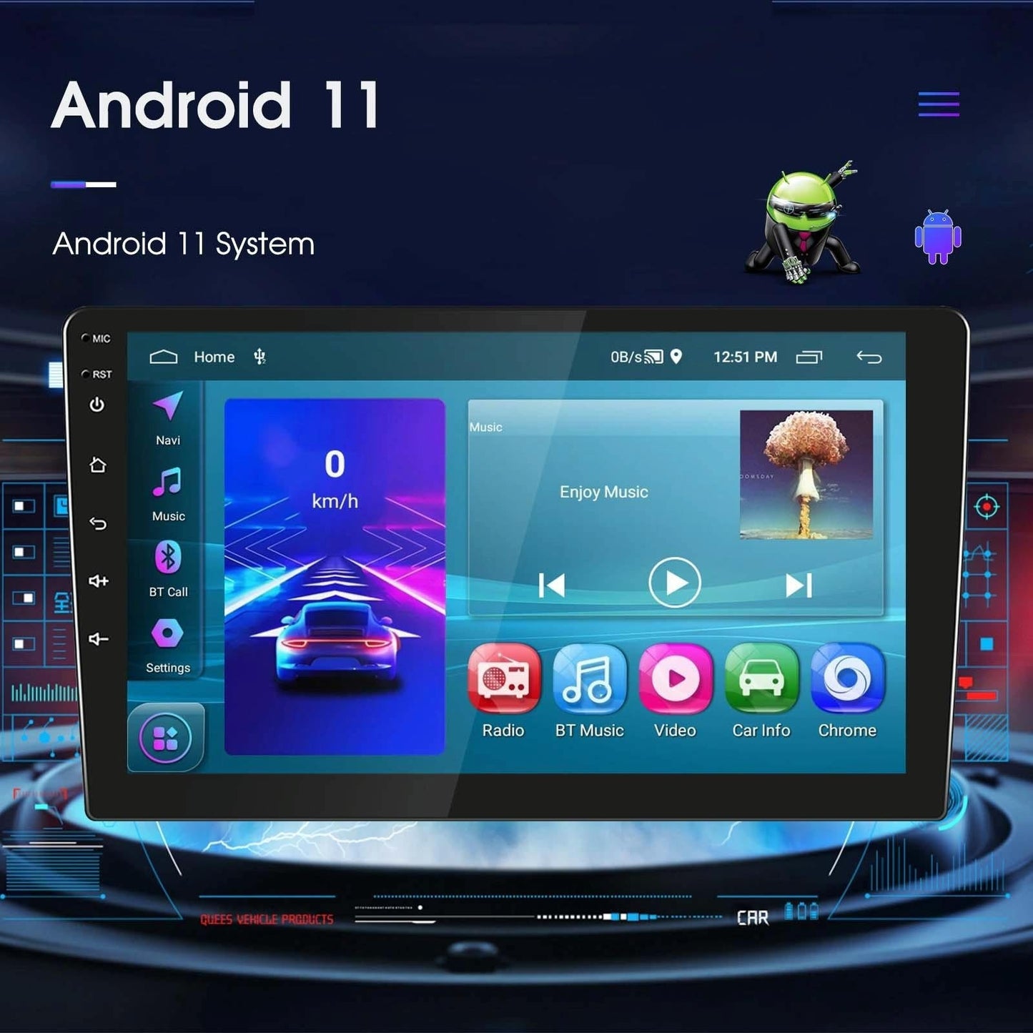 9 Inch Car Android Navigation Screen With Carplay - 2 + 64G